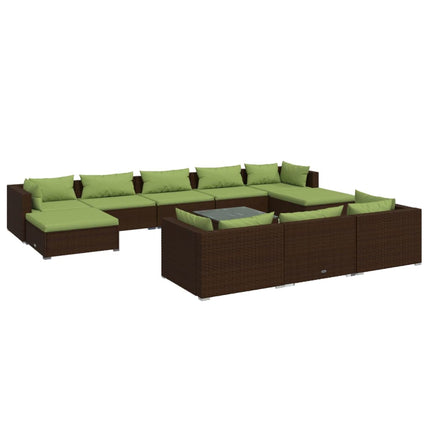 11 Piece Patio Lounge Set with Cushions Brown Poly Rattan