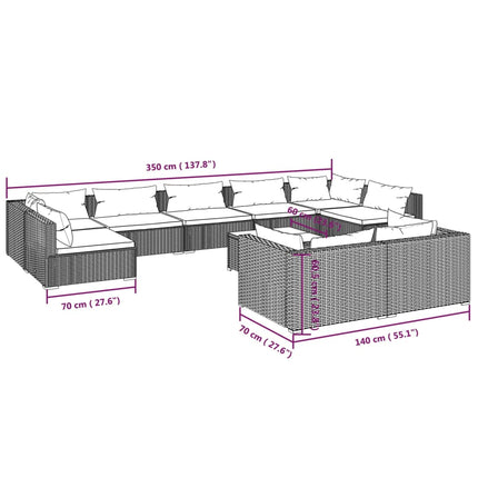 10 Piece Patio Lounge Set with Cushions Gray Poly Rattan