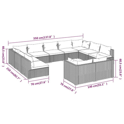 11 Piece Patio Lounge Set with Cushions Black Poly Rattan