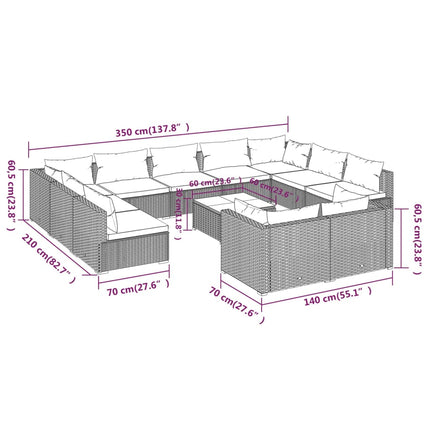 12 Piece Patio Lounge Set with Cushions Black Poly Rattan