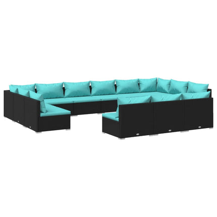 13 Piece Patio Lounge Set with Cushions Black Poly Rattan