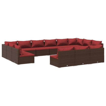 13 Piece Patio Lounge Set with Cushions Brown Poly Rattan