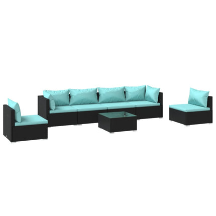 7 Piece Patio Lounge Set with Cushions Poly Rattan Black