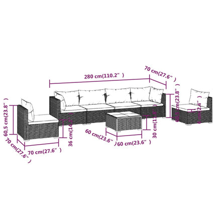 7 Piece Patio Lounge Set with Cushions Poly Rattan Black