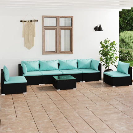 7 Piece Patio Lounge Set with Cushions Poly Rattan Black