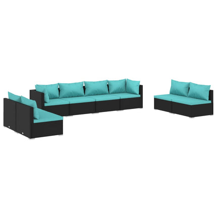 8 Piece Patio Lounge Set with Cushions Poly Rattan Black