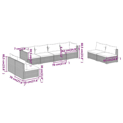 8 Piece Patio Lounge Set with Cushions Poly Rattan Black