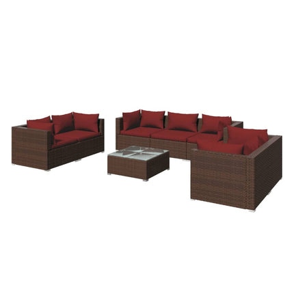 8 Piece Patio Lounge Set with Cushions Poly Rattan Brown