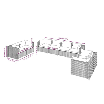 8 Piece Patio Lounge Set with Cushions Poly Rattan Black