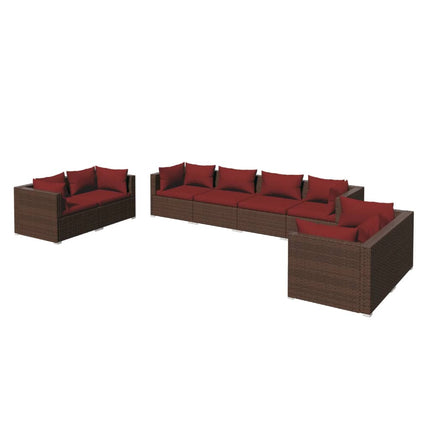 8 Piece Patio Lounge Set with Cushions Poly Rattan Brown