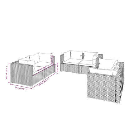 6 Piece Patio Lounge Set with Cushions Poly Rattan Black