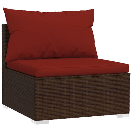 7 Piece Patio Lounge Set with Cushions Poly Rattan Brown