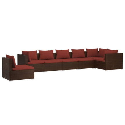7 Piece Patio Lounge Set with Cushions Poly Rattan Brown