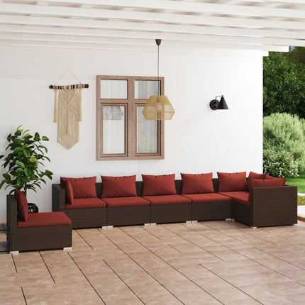 7 Piece Patio Lounge Set with Cushions Poly Rattan Brown