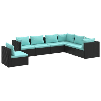 7 Piece Patio Lounge Set with Cushions Poly Rattan Black