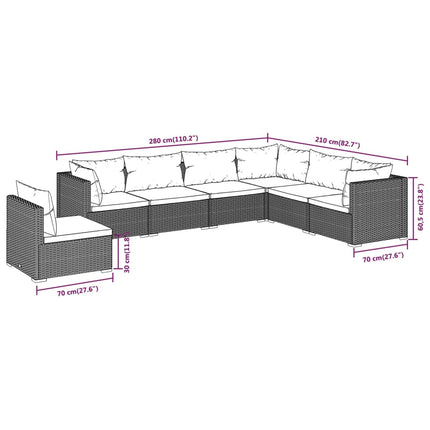 7 Piece Patio Lounge Set with Cushions Poly Rattan Black