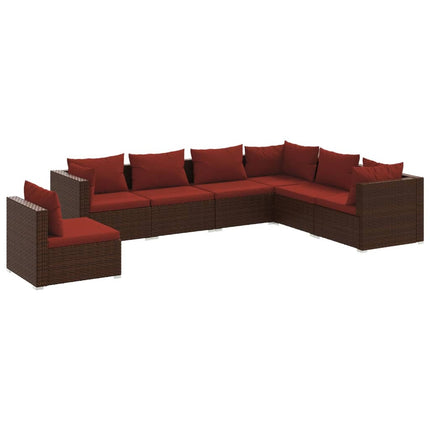 7 Piece Patio Lounge Set with Cushions Poly Rattan Brown