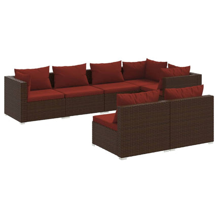 7 Piece Patio Lounge Set with Cushions Brown Poly Rattan