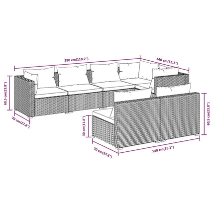 7 Piece Patio Lounge Set with Cushions Brown Poly Rattan