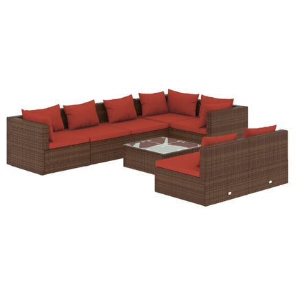 8 Piece Patio Lounge Set with Cushions Brown Poly Rattan