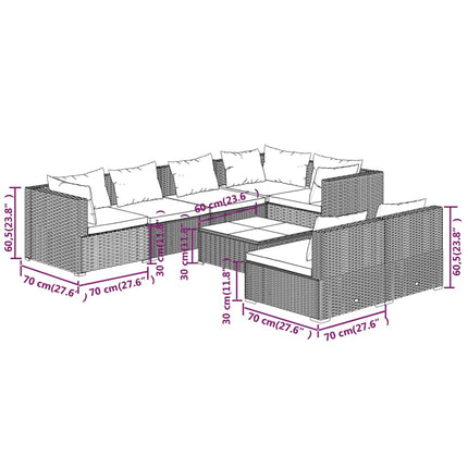 8 Piece Patio Lounge Set with Cushions Brown Poly Rattan