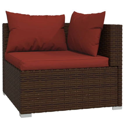 10 Piece Patio Lounge Set with Cushions Brown Poly Rattan