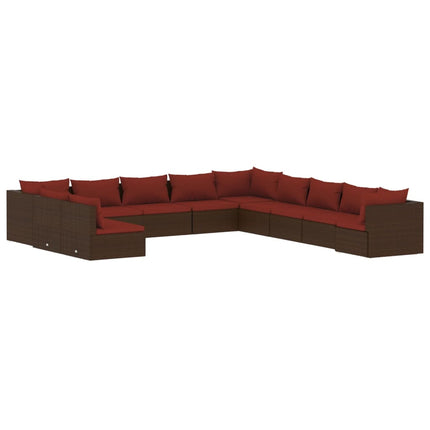 11 Piece Patio Lounge Set with Cushions Brown Poly Rattan
