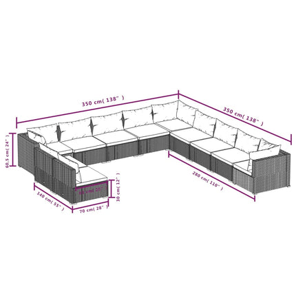 11 Piece Patio Lounge Set with Cushions Brown Poly Rattan