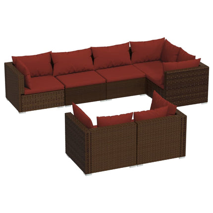 7 Piece Patio Lounge Set with Cushions Brown Poly Rattan