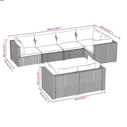 7 Piece Patio Lounge Set with Cushions Brown Poly Rattan