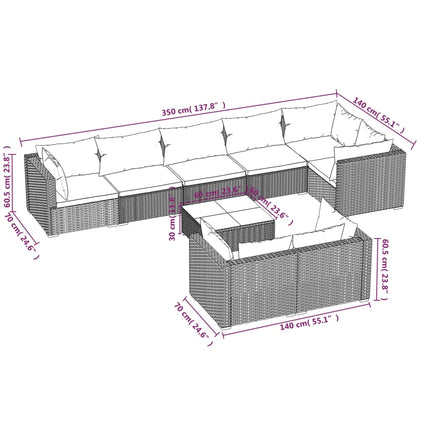 9 Piece Patio Lounge Set with Cushions Brown Poly Rattan