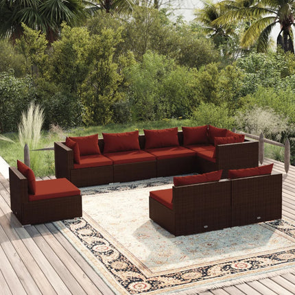 8 Piece Patio Lounge Set with Cushions Poly Rattan Brown