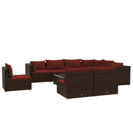 10 Piece Patio Lounge Set with Cushions Poly Rattan Brown
