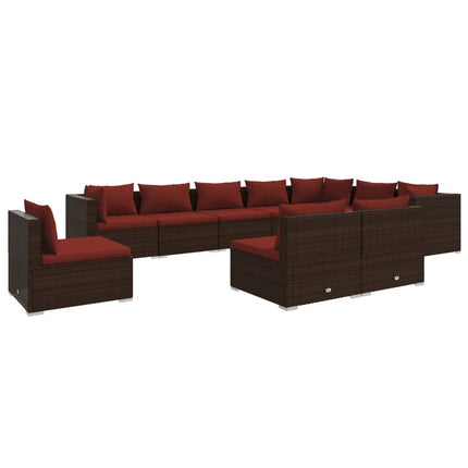 10 Piece Patio Lounge Set with Cushions Poly Rattan Brown