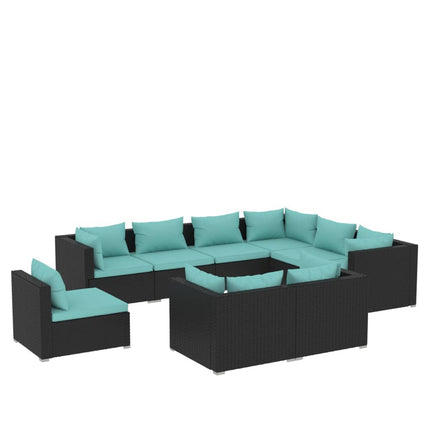 9 Piece Patio Lounge Set with Cushions Poly Rattan Black