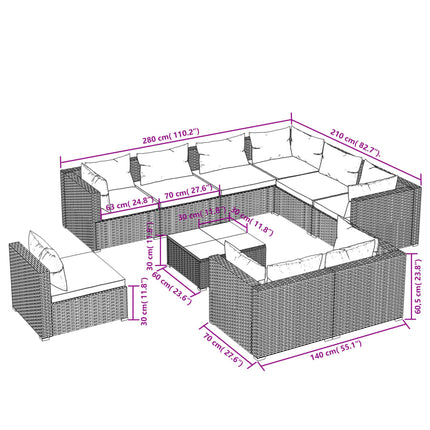 10 Piece Patio Lounge Set with Cushions Poly Rattan Black