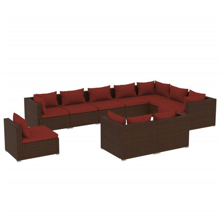 10 Piece Patio Lounge Set with Cushions Poly Rattan Brown