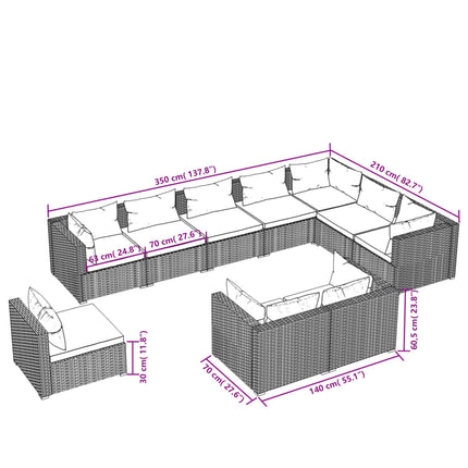 10 Piece Patio Lounge Set with Cushions Poly Rattan Brown