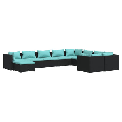 10 Piece Patio Lounge Set with Cushions Poly Rattan Black