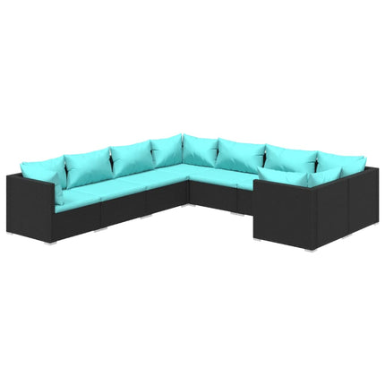 8 Piece Patio Lounge Set with Cushions Poly Rattan Black