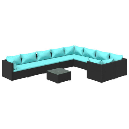 10 Piece Patio Lounge Set with Cushions Poly Rattan Black