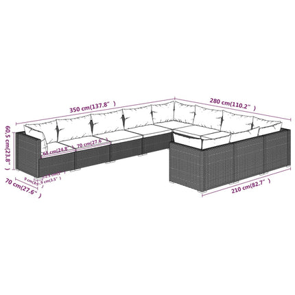 10 Piece Patio Lounge Set with Cushions Poly Rattan Black