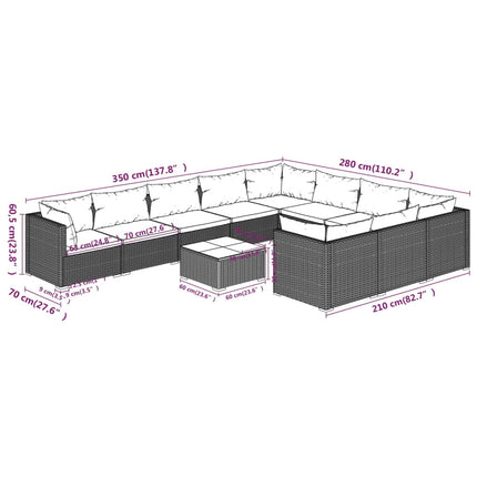 11 Piece Patio Lounge Set with Cushions Poly Rattan Brown