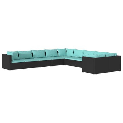 10 Piece Patio Lounge Set with Cushions Poly Rattan Black