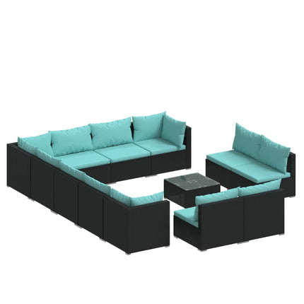 13 Piece Patio Lounge Set with Cushions Black Poly Rattan