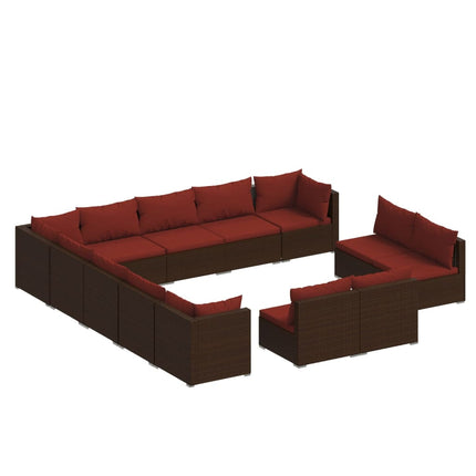 13 Piece Patio Lounge Set with Cushions Brown Poly Rattan
