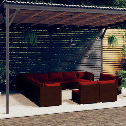 13 Piece Patio Lounge Set with Cushions Brown Poly Rattan