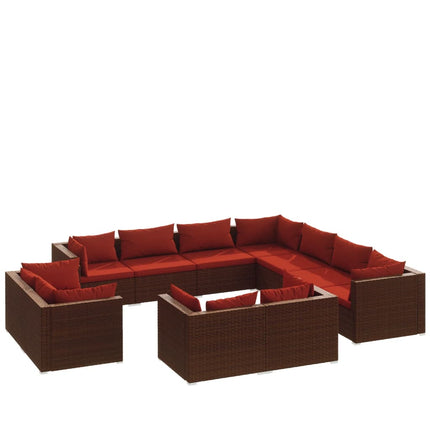 11 Piece Patio Lounge Set with Cushions Brown Poly Rattan