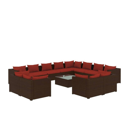 13 Piece Patio Lounge Set with Cushions Brown Poly Rattan