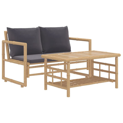 2 Piece Patio Lounge Set with Dark Gray Cushions Bamboo